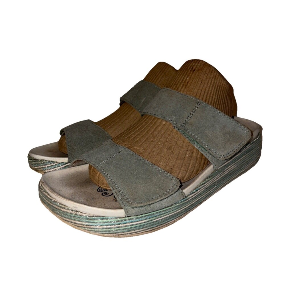 Ladies Alegria Mixie Blue Harbor Suede Adjustable Slide Wedge Sandal Size EU40